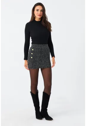 Kadın Siyah Düğme Detaylı Mini Etek RX447