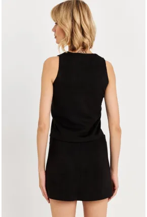 Kadın Siyah Düğme Detaylı Süet Bluz KED7113