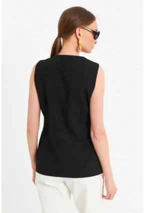 Kadın Siyah Düğme Detaylı Yelek CAR1152