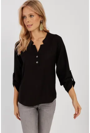 Kadın Siyah Düğmeli Bluz BR1320