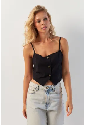 Kadın Siyah Düğmeli İp Askılı Yelek MP20153