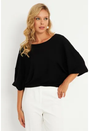 Kadın Siyah Düğüm Detaylı Bluz GÇ176