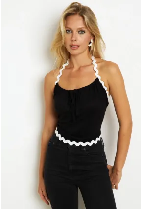 Kadın Siyah Düğümlü Bluz EY2823