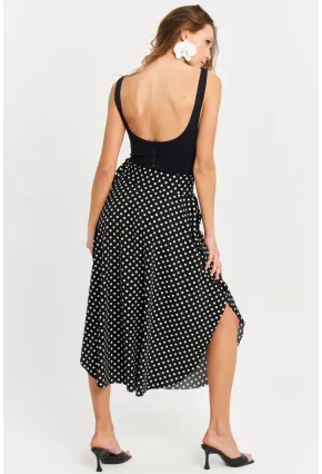 Kadın Siyah-Ekru Asimetrik Puantiyeli Etek LV81