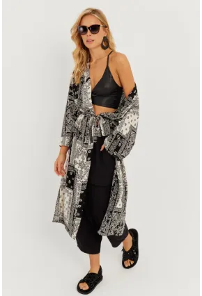 Kadın Siyah-Ekru Desenli Kimono GÇ155