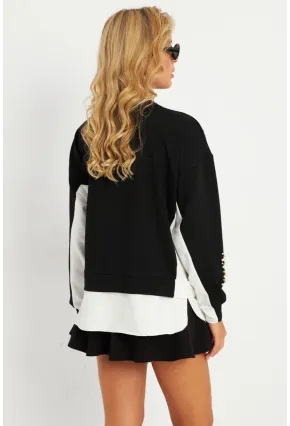 Kadın Siyah-Ekru İncili Sweatshirt RLO01