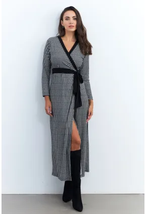 Kadın Siyah-Ekru Kruvaze Kazayağı Maxi Elbise EY2941