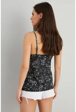 Kadın Siyah-Ekru Leopar Desenli Dantelli Atlet LPP50081