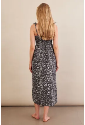 Kadın Siyah-ekru Straplez Çizgili Plaj Elbisesi