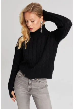 Kadın Siyah Eldivenli Triko Kazak MİW1318
