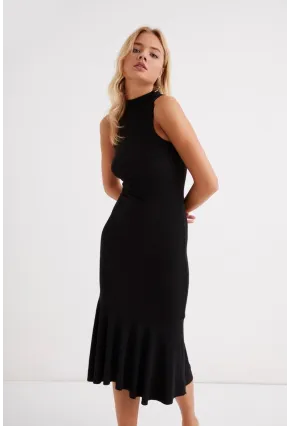 Kadın Siyah Eteği Volanlı Kaşkorse Kolsuz Elbise Yİ1888