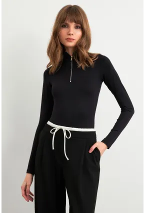 Kadın Siyah Fermuarlı Basic Body CY353