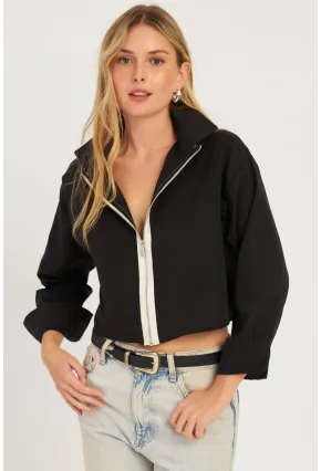 Kadın Siyah Fermuarlı Kısa Gömlek SF2541