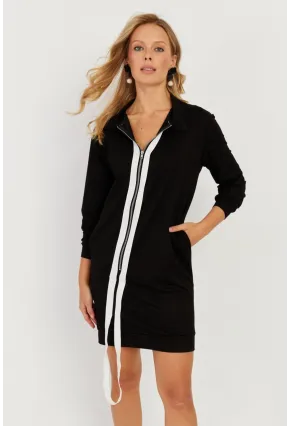 Kadın Siyah Fermuarlı Midi Elbise ST5025