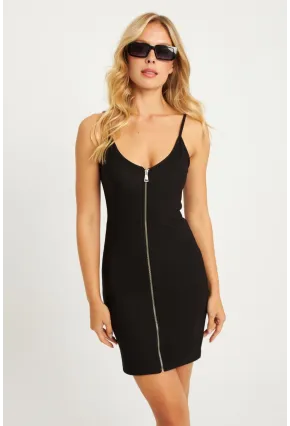 Kadın Siyah Fermuarlı Mini Elbise CY380