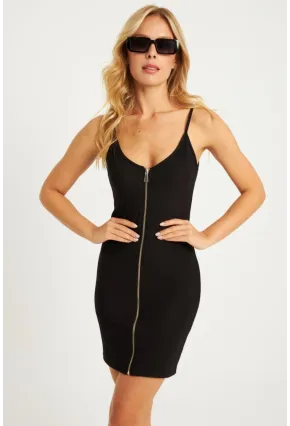 Kadın Siyah Fermuarlı Mini Elbise CY380