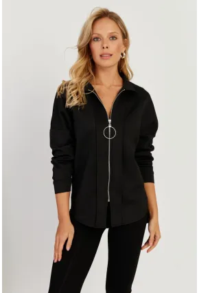 Kadın Siyah Fermuarlı Skuba Gömlek KED5002-90