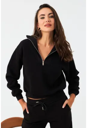 Kadın Siyah Fermuarlı Sweatshirt DY1463