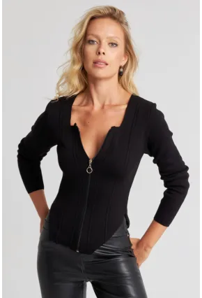 Kadın Siyah Fermuarlı Triko Kazak YZ523
