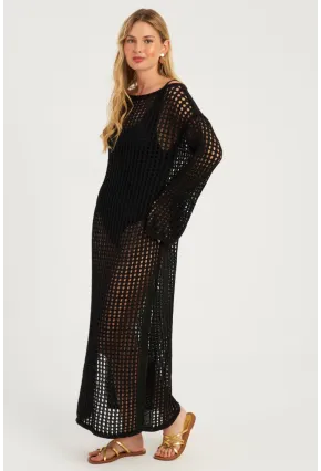 Kadın Siyah File Kaftan SMT550