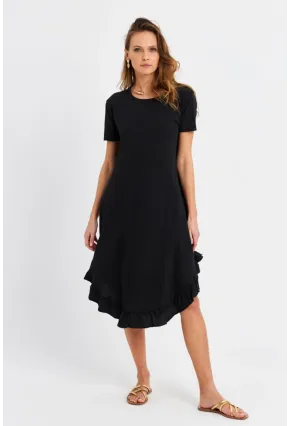 Kadın Siyah Fırfırlı Basic Elbise MALB5005