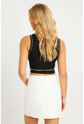 Kadın Siyah Fitilli Crop Bluz CG359