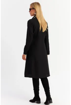 Kadın Siyah Garnili Gömlek Midi Elbise MASF10