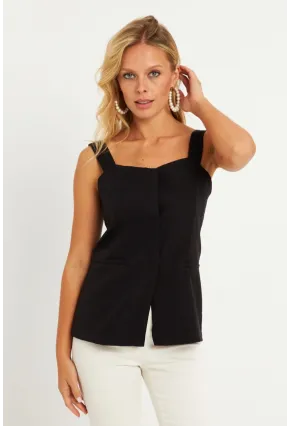 Kadın Siyah Gizli Düğmeli Yelek TW60236