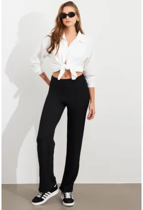 Kadın Siyah Gofre Pantolon ZH326