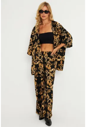 Kadın Siyah-Gold Desenli Bürümcük Alt Üst  Takım LON3004
