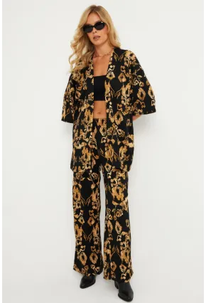 Kadın Siyah-Gold Desenli Bürümcük Alt Üst  Takım LON3004