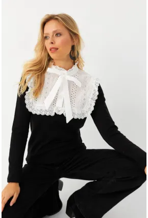 Kadın Siyah Gömlek Bloklu Triko Bluz MQS2117