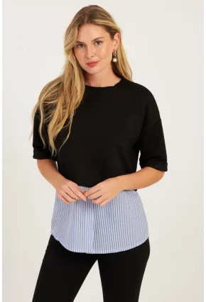 Kadın Siyah Gömlek Dataylı Bluz ST835