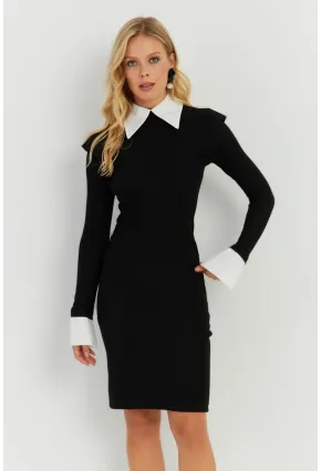 Kadın Siyah Gömlek Detaylı Midi Elbise RMZ21238