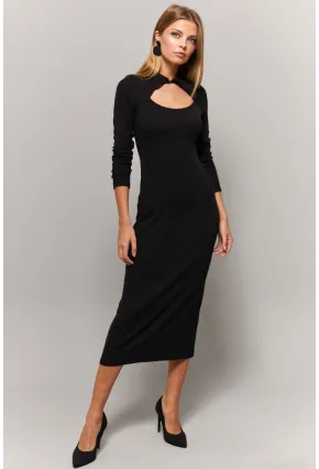 Kadın Siyah Gömlek Yaka Pencereli Elbise Yİ1957