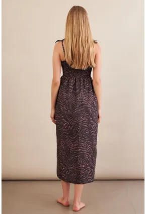 Kadın Siyah-Gülkurusu Straplez Çizgili Plaj Elbisesi OR502