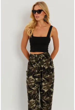 Kadın Siyah-Haki Beli Gipeli Şalvar Pantolon ÖM404