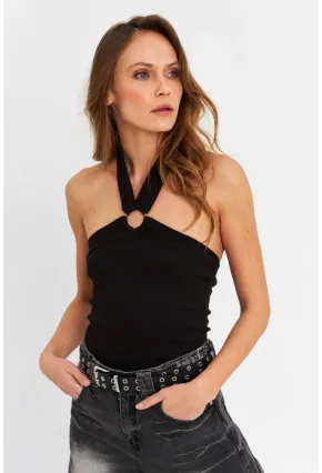 Kadın Siyah Halkalı Crop Bluz B2634-90