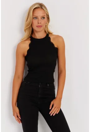 Kadın Siyah Halter Yaka Dantelli Bluz MK04