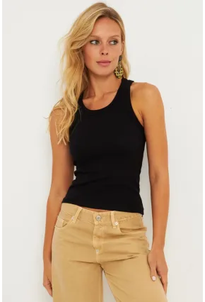 Kadın Siyah Halter Yaka Fitilli Bluz MK11