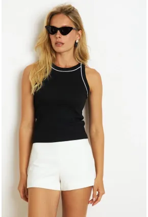 Kadın Siyah Halter Yaka Kaşkorse Bluz AYD326