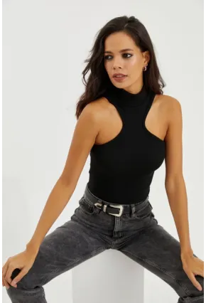Kadın Siyah Halter Yaka Kaşkorse Bluz EY1454