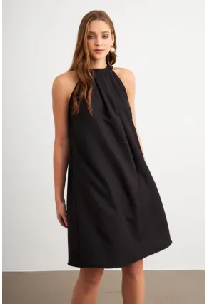 Kadın Siyah Halter Yaka Midi Elbise NH5029