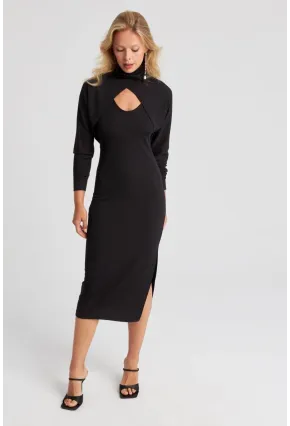 Kadın Siyah İkili Bolerolu Midi Elbise KED133