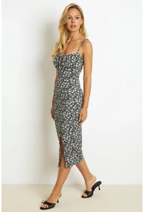 Kadın Siyah İnce Askılı Midi Elbise MON125