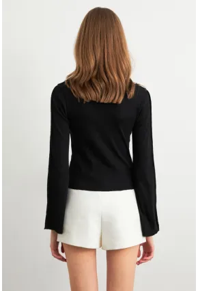 Kadın Siyah İnci Detaylı Kaşkorse Bluz ALB3701