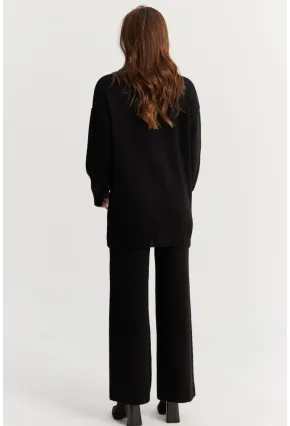 Kadın Siyah İnci Düğmeli Hırka Triko Alt Üst Takım NUV26