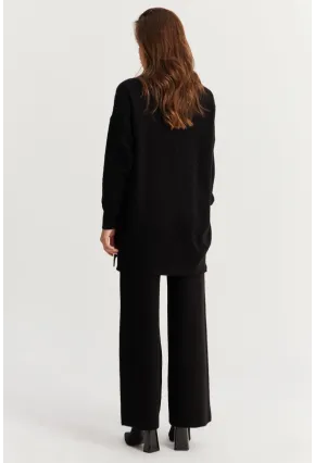 Kadın Siyah İnci Düğmeli Triko Alt Üst Takım NUV33