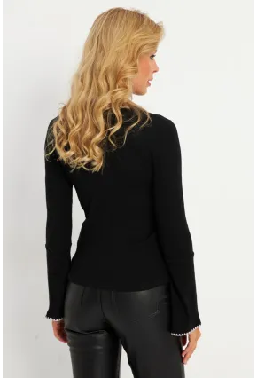 Kadın Siyah İspanyol Kol Biyeli Kaşkorse Bluz XL14
