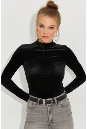 Kadın Siyah Kadife Bluz LPP1240